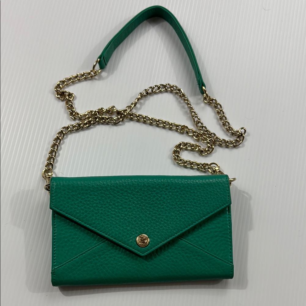 24. Rebecca Minkoff Green Leather Wristlet With Gold Chain